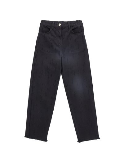 Monnalisa Five-pocket Drill Jeans With Rips In Black