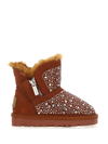 Monnalisa Embellished Suede Ankle Boots In Rusty Red