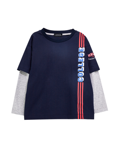 Monnalisa Kids'   Double Sleeve Jersey T-shirt In Blue + Grey