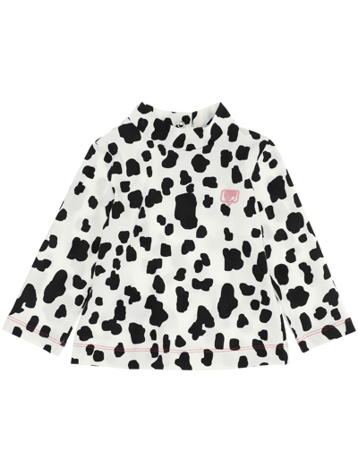 Chiara Ferragni Kids'   Cf Dalmatian Eyelike Jersey Turtleneck In Cream + Black