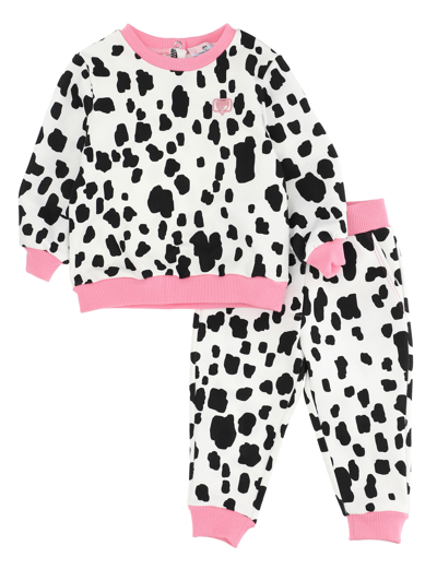 Chiara Ferragni White / Black / Pink Sweatshirt And Jogger Set In Dalmatian Cotton In Cream + Black
