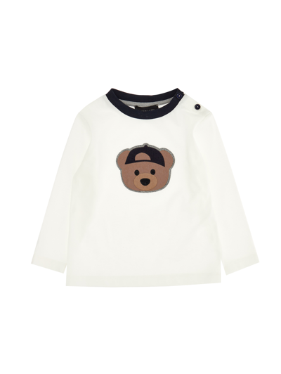 Monnalisa Long-sleeved Teddy Bear Jersey T-shirt In Cream + Grey
