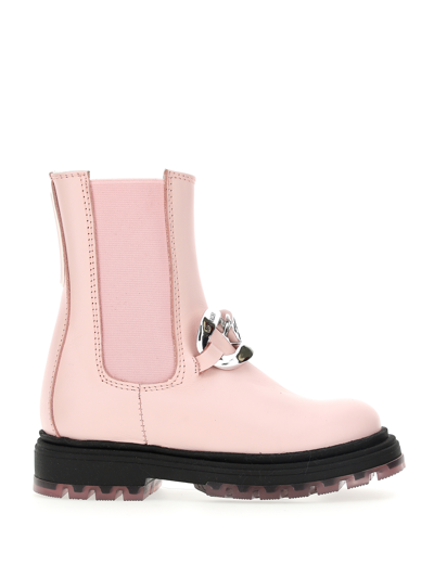 Monnalisa Nappa Boots With Chain In Dusty Pink Rose