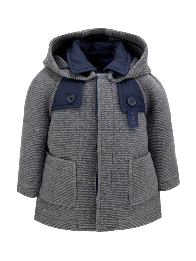 Monnalisa Hooded Knit Coat In Grey + Blue