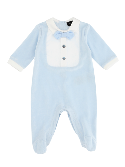 Monnalisa Chenille Playsuit With Bow Tie In Sky Blue