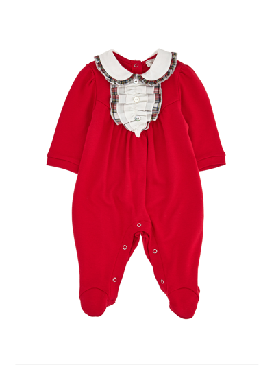 Monnalisa Merry Christmas Cotton Playsuit In Ruby Red