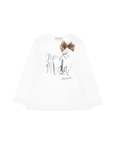 Monnalisa Kids'   Jersey T-shirt With Bow In Cream