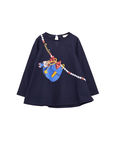 Monnalisa Kids'   Bag Print Jersey Maxi T-shirt In Dark Blue