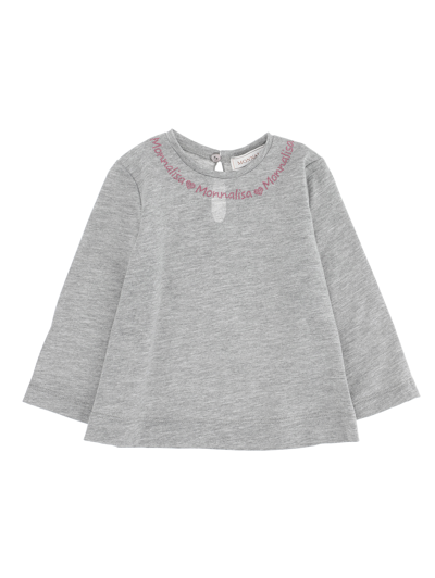 Monnalisa Kids'   Jersey T-shirt With Logo In Grey + Light Pink