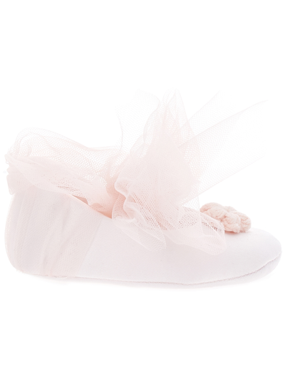 Monnalisa Slippers With Tulle Bow In Dusty Pink Rose