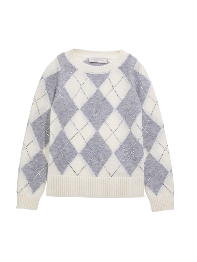 Monnalisa Jacquard Sweater In Cream + Grey