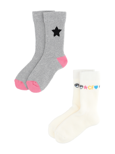 Chiara Ferragni Eyestar Cotton Socks Set In Cream + Grey