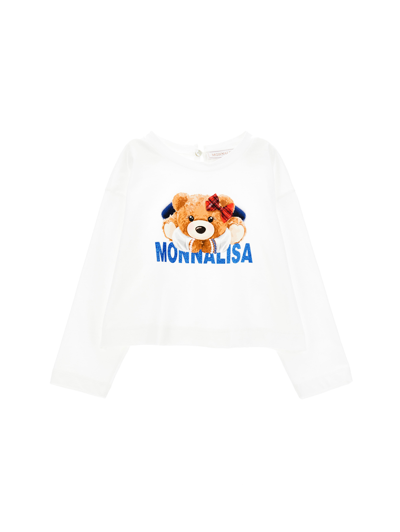 Monnalisa Kids'   Teddy Jersey T-shirt In Cream