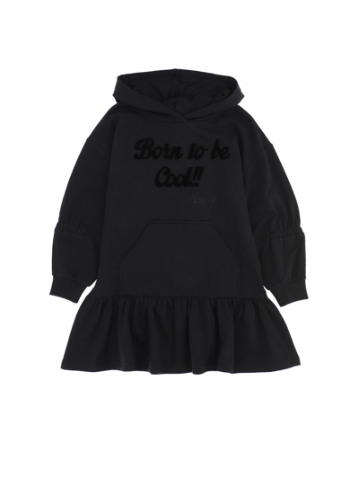 Monnalisa "born To Be Cool" Hooded Sweatshirt Dress In Black