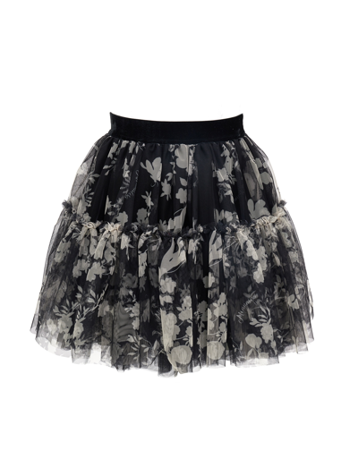 Monnalisa Ramage Tulle Skirt In Black + Ecrù