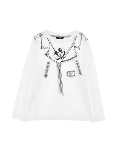 Monnalisa Kids' Mickey Jacket Cartoon-print T-shirt In Cream + Black