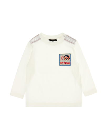 Monnalisa Babies'   Long-sleeved Teddy Jersey T-shirt In Cream