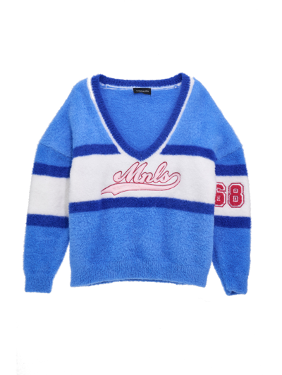 Monnalisa Kids'   College-style Knitted Sweater In Light Blue