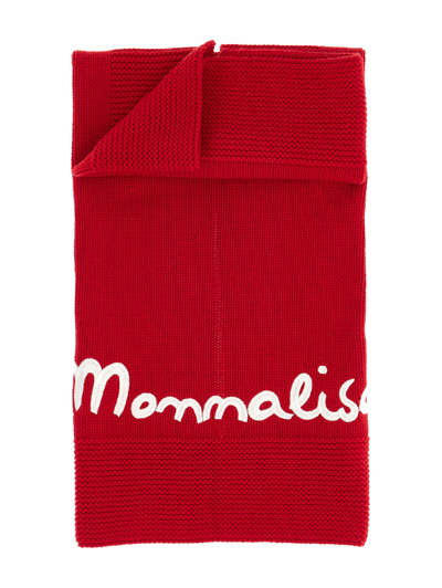 Monnalisa Babies'   Embroidered Knitted Blanket In Ruby Red