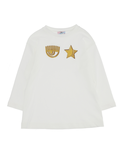 Chiara Ferragni Kids'   Eyestar Gold Long-sleeved Maxi T-shirt In Cream