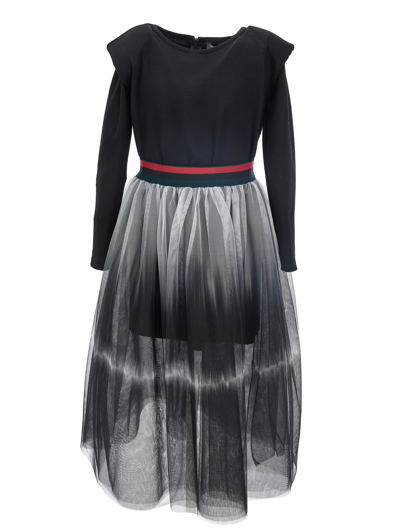 Monnalisa Mirrored Tie-dye Tulle Dress In Black + Cream