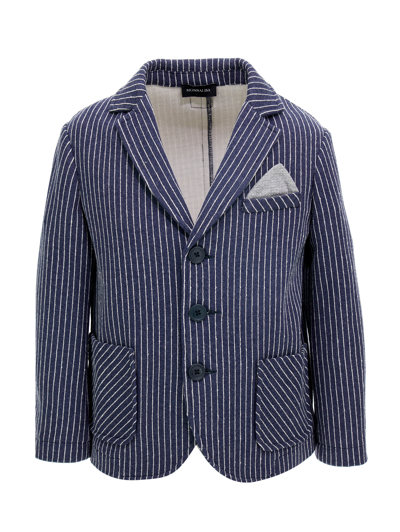 Monnalisa Kids'   Milano Stitch Pinstripe Jacket In Blue + Cream