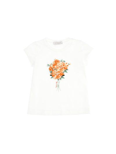 Monnalisa Embellished Floral Jersey T-shirt In Cream + Maple