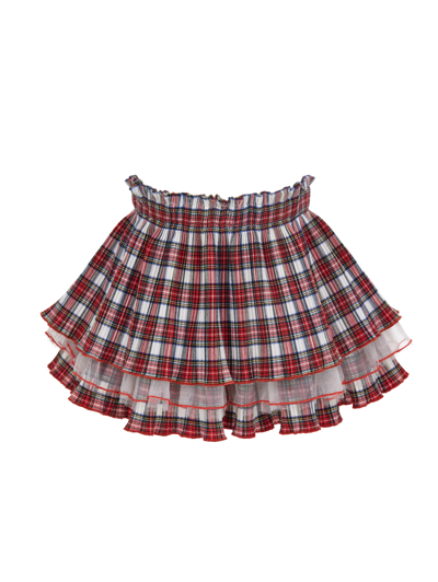 Monnalisa Babies' Tartan Check Pattern Skirt In Cream + Ruby Red