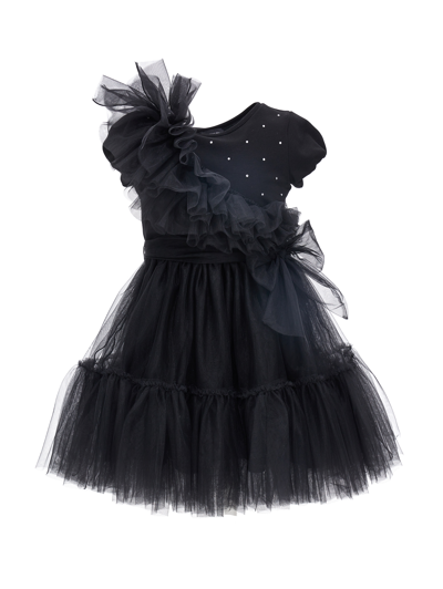 Monnalisa Kids'   Silk-touch Tulle Dress With Bow In Black