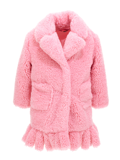 Monnalisa Kids' Teddy Fringed-hem Coat In Fucsia