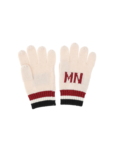 Monnalisa Wool And Lurex Gloves In Beige + Red