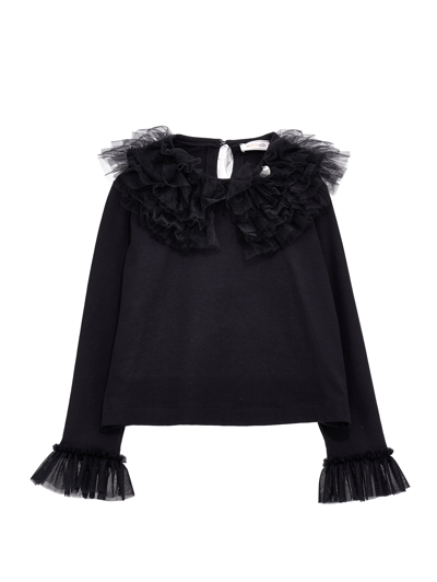 Monnalisa Jersey Blouse With Rouches In Black
