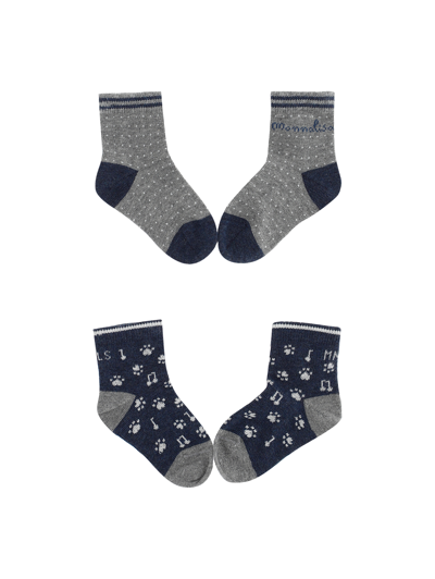 Monnalisa Kids'   Baby Cotton Socks Set In Grey + Blue