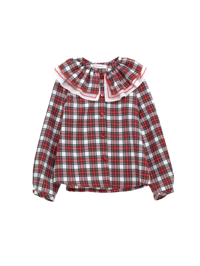Monnalisa Kids'   Tartan Viyella Shirt In Cream + Ruby Red