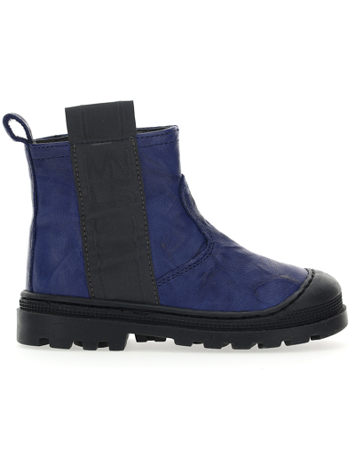 Monnalisa Aged Leather Boots For Boys In Dark Blue