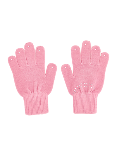 Monnalisa Knitted Gloves With Rhinestones In Blush Pink