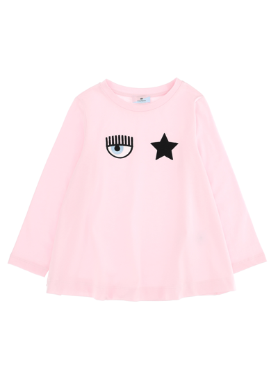 Chiara Ferragni Kids'   Eyestar Long-sleeved Maxi T-shirt In Rosa Fairy Tale