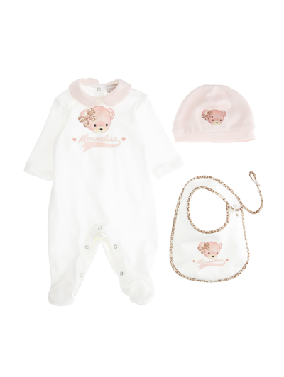 Monnalisa Three-piece Baby Girl Teddy Set In Cream