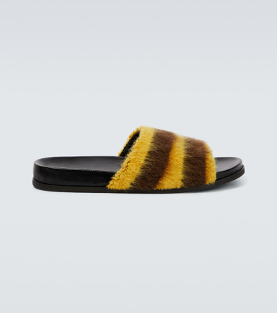 Marni Fussbett Striped Slides In Coffee + Sun