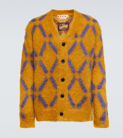 Marni Intarsia Mohair-blend Cardigan In Sunflower