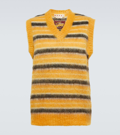 Marni Striped Mohair-blend Sweater Vest In Maize