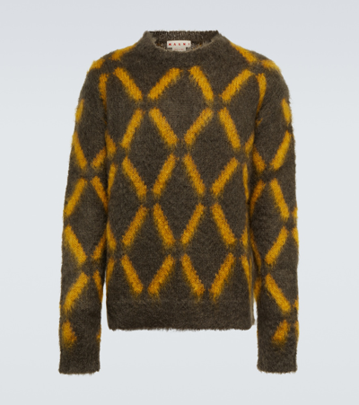 Marni Intarsia Mohair-blend Sweater In Wenge