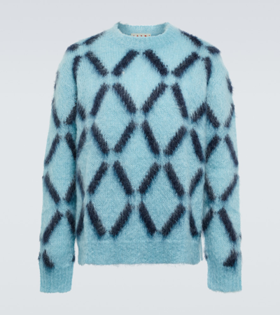 Marni Intarsia Mohair-blend Sweater In Lake