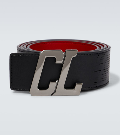 Christian Louboutin Men's Happy Rui Cl-logo Leather Belt In Black/loubi/gun Metal