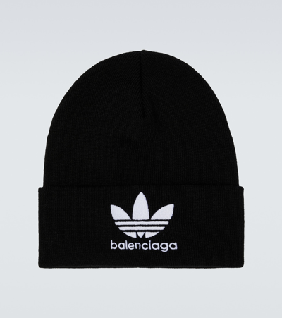 Balenciaga X Adidas Logo-embroidered Beanie In Black