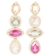 NADINE AYSOY CATENA TRIPLE STONE 18KT GOLD EARRINGS WITH SAPPHIRE, RUBELLITE, AMETHYST, AND DIAMONDS