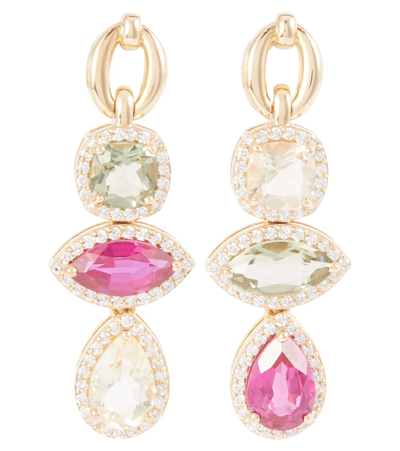 Nadine Aysoy Catena Triple Stone 18kt Gold Earrings With Sapphire, Rubellite, Amethyst, And Diamonds In 0