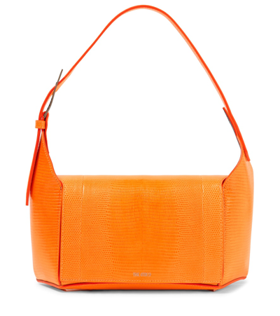 Attico 7/7 Small Lizard-effect Leather Shoulder Bag In Neon Orange