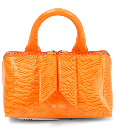 Attico Friday Mini Lizard-effect Leather Tote Bag In Neon Orange