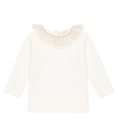 Bonpoint Baby Tiame Ruffle-collar Top In Blanc Lait